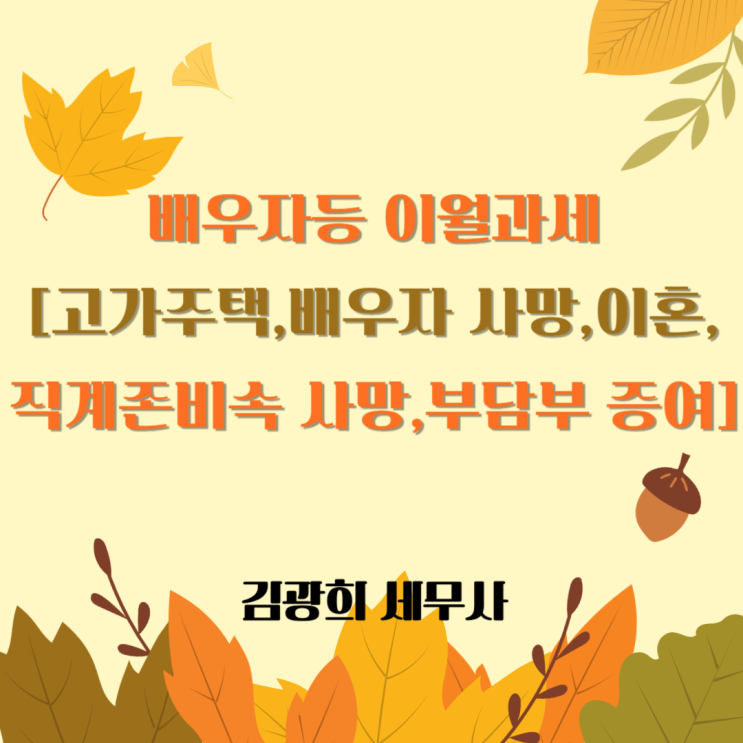  배우자등 이월과세[고가주택,배우자 사망,이혼,직계존비속 사망,부담부 증여]