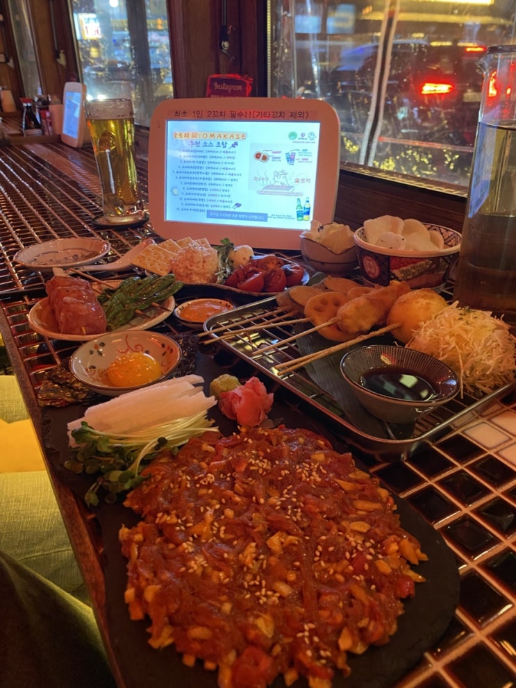  군산 숯토리 기린생맥주 판매하는 수송동술집 숯마카세B세트 육회 테바사키 꼬치 맛집 군산2차술집 군산맛집