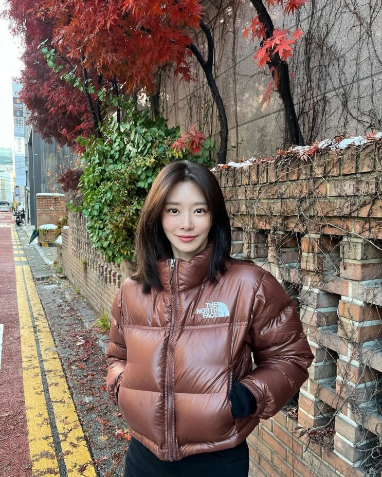  초코 컬러의 매력적인 겨울 여자 숏패딩 찾어? 이주빈이 입은 노스페이스 눕시 코디로 ootd 완성!