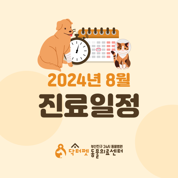  닥터펫동물의료센터 2024년 8월 진료 일정 및 스케줄 표 안내