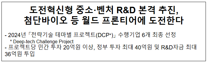 도전혁신형 중소·벤처 R&D 본격 추진, 첨단바이오 등 월드 프론티어에 도전한다 도전혁신형 중소·벤처 R&D 본격 추진, 첨단바이오 등 월드 프론티어에 도전한다