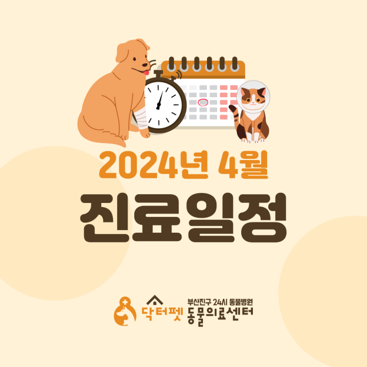  닥터펫동물의료센터, 4월 진료 일정 및 스케줄 표 안내