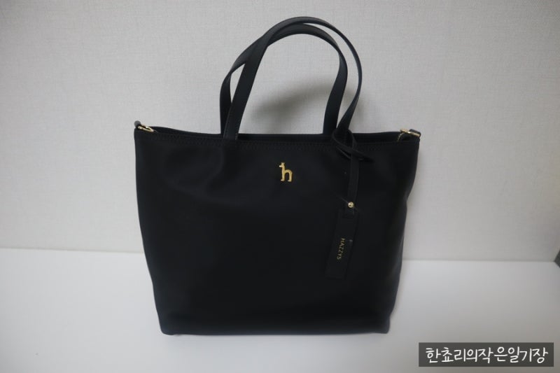 여자 가방 헤지스 퍼피 로고 나일론 토트백 숄더백 미디움 블랙