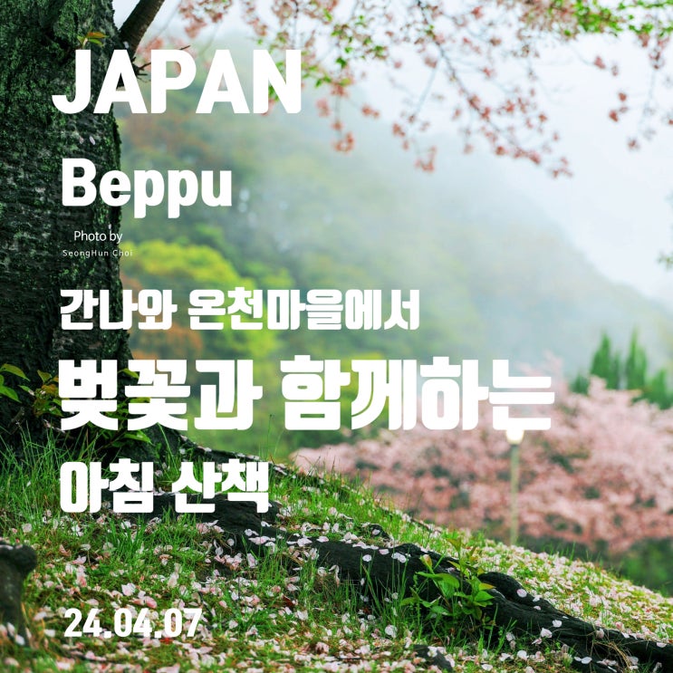  벳부 간나와 온천마을에서 벚꽃과 함께하는 아침 산책