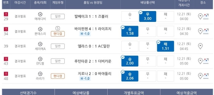 프로토 12/20일 금요일 해축 5경기 깔끔 올킬 적중 프로토 12/20일 금요일 해축 5경기 깔끔 올킬 적중