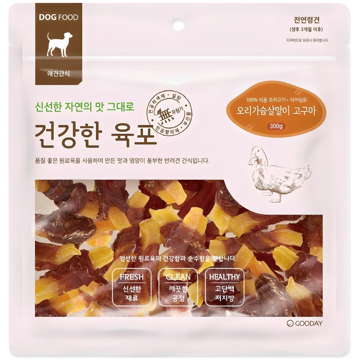  굿데이 강아지 건강한 육포, 혼합맛(오리가슴살/..., 300g, 1개