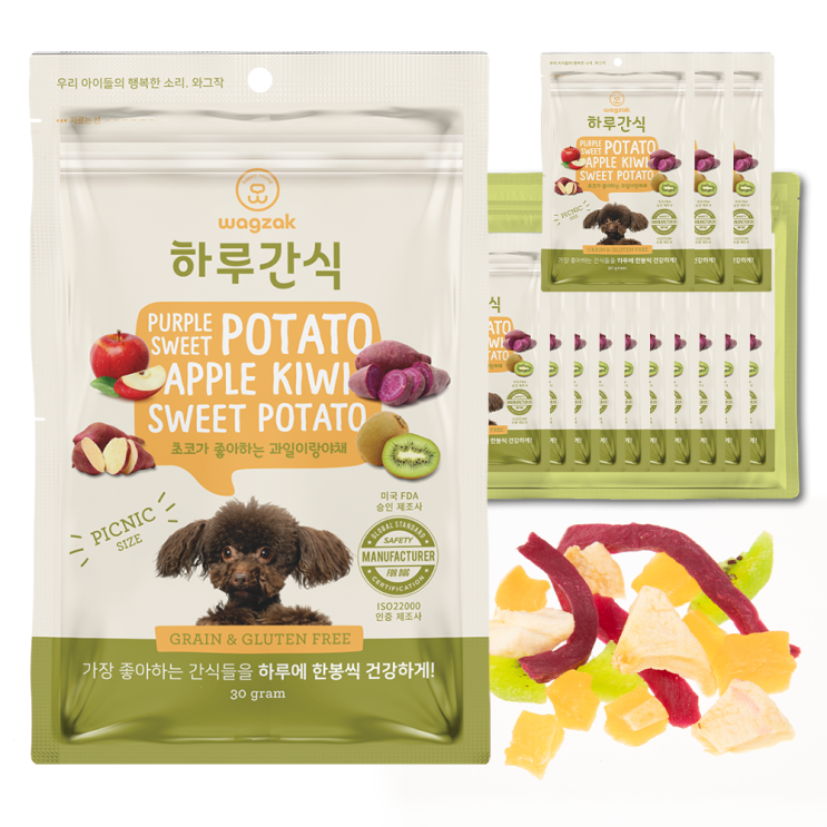  와그작 강아지 하루간식, 혼합맛(자색고구마/..., 30g, 14개