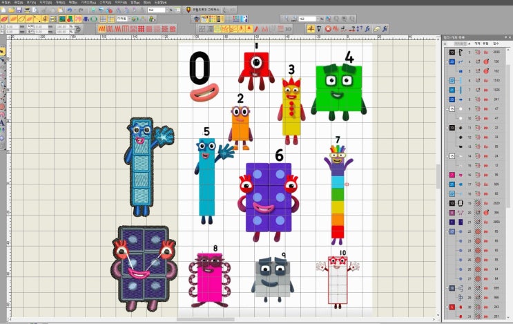  넘버블럭스 Numberblocks 컴퓨터자수 도안디지타이징 &열접착 자수와펜제작