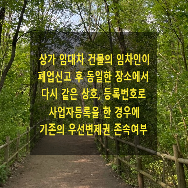  상가 임대차 건물의 임차인이 폐업신고 후 동일한 장소에서 같은 상호, 등록번호로 사업자등록을 한 경우에 기존의 우선변제권이 존속하는지