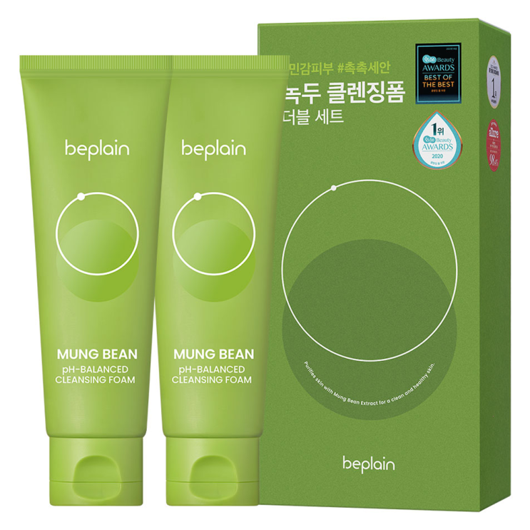  비플레인 녹두 약산성 클렌징폼, 80ml, 2개