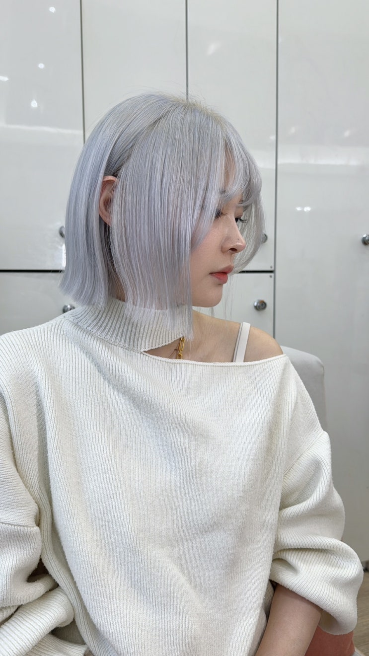  단발머리 뿌리탈색후염색 배곧미용실 보그헤어배곧점 백금발단발염색/레시피포함