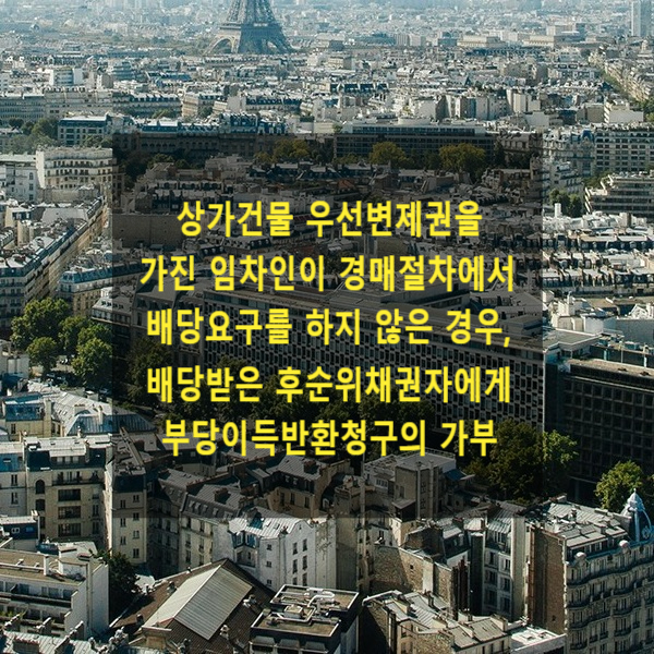  상가건물 우선변제권을 가진 임차인이 경매절차에서 배당요구를 하지 않은 경우, 배당받은 후순위채권자에게 부당이득반환청구의 가부