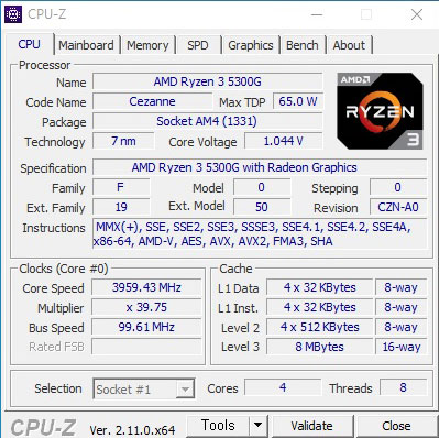  AMD 라이젠3 4세대 5300G cpu-z 벤치