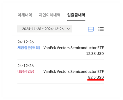 24년 SMH 배당금 입금됐어요 24년 SMH 배당금 입금됐어요