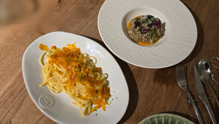  세곡동 맛집 바이탈바이브에서 어란성게알파스타와 포도잎밥 먹었어요