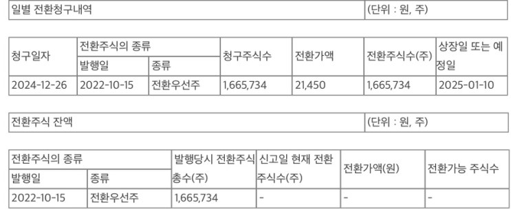  코닝 3자배정 주식 전환청구권 행사(유티아이)