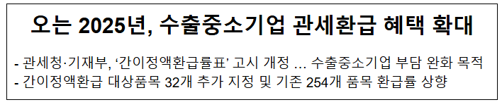 오는 2025년, 수출중소기업 관세환급 혜택 확대 오는 2025년, 수출중소기업 관세환급 혜택 확대
