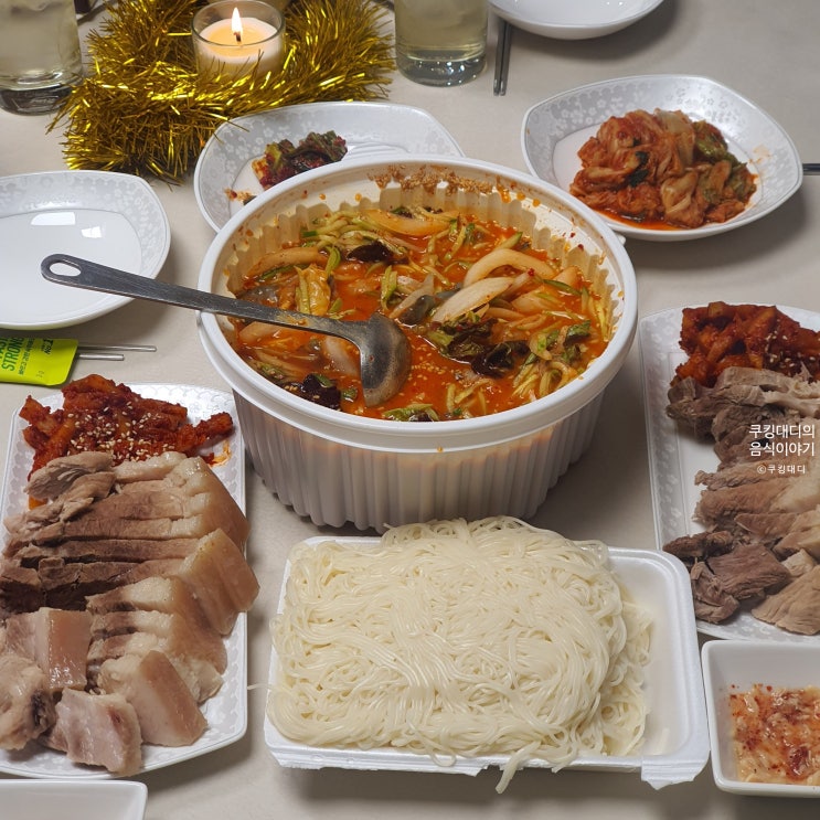  막걸리 보쌈 물회 그리고 상우씨 알탕 치킨 황태채 술안주 음식 조합
