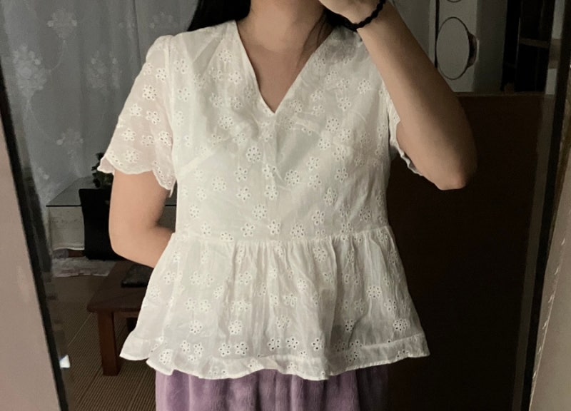 레이스 아일렛 펀칭 블라우스 기장 줄이고 셔링 레이스 달기 수선