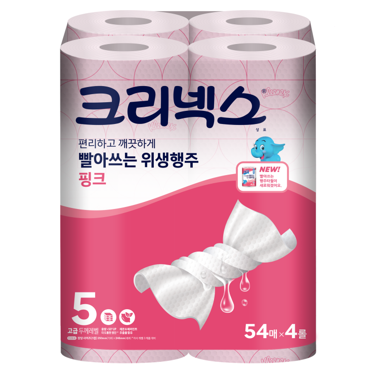  크리넥스 빨아쓰는 위생행주 핑크, 54개입, 4개