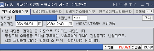  24년도 미국 주식 수익률 199%, 자산배분 수익 60%