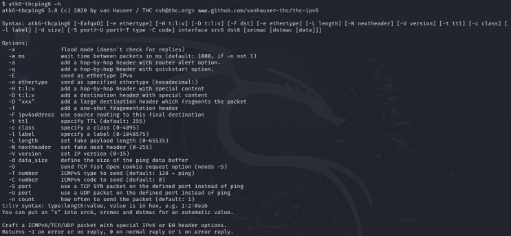  Kali Linux HOST alive 툴 'atk6-thcping6' v0.2