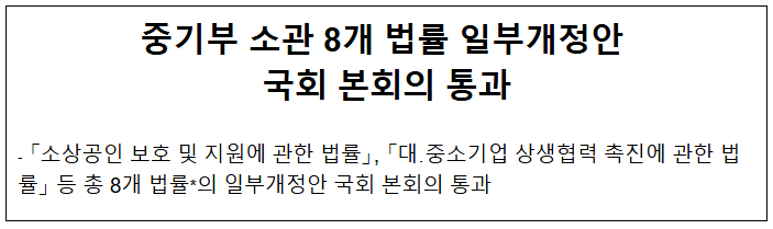중기부 소관 8개 법률 일부개정안 국회 본회의 통과 중기부 소관 8개 법률 일부개정안 국회 본회의 통과