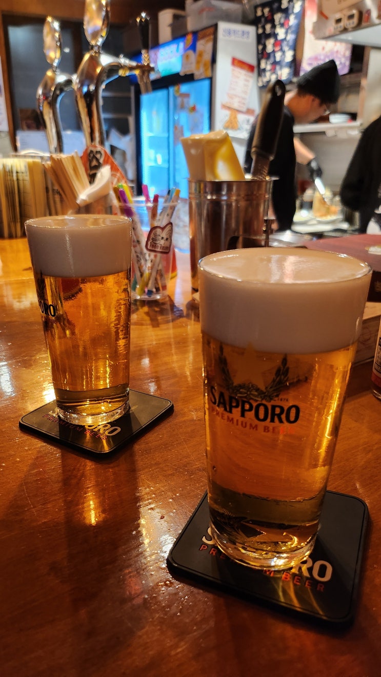  [가시 Food실록] 부산 광안리 서서 먹는 삿포로 생맥주 맛집 간빠진새(메뉴, 뽑기, 안주, 맥주 엔젤링)