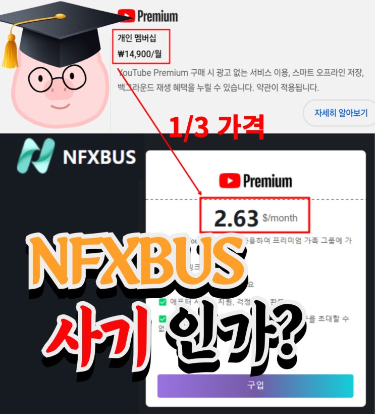  유튜브 프리미엄 가격 싸게 할인 받는법 (NFXBUS 사기?)