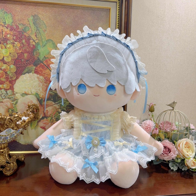  40cm 아쿠아 블루 리본 원피스 세트 인형옷 롱바디 체형 아이돌인형옷
