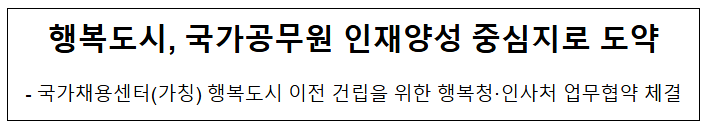 행복도시, 국가공무원 인재양성 중심지로 도약 행복도시, 국가공무원 인재양성 중심지로 도약