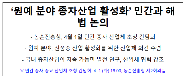 '원예 분야 종자산업 활성화' 민간과 해법 논의 '원예 분야 종자산업 활성화' 민간과 해법 논의