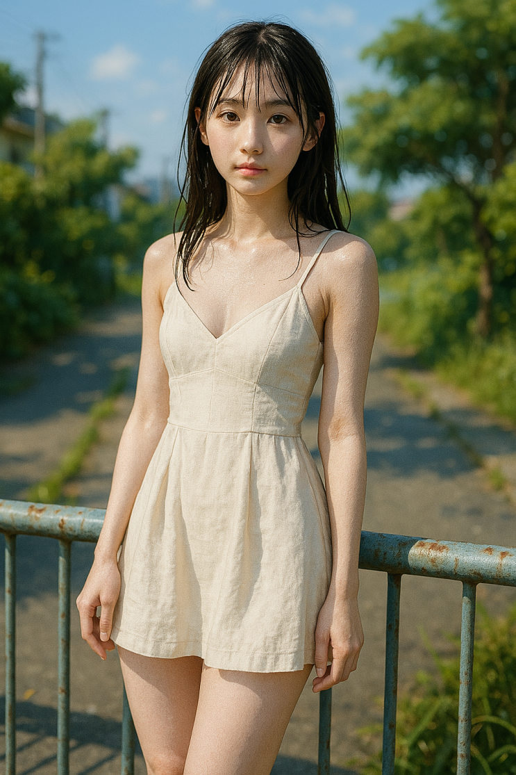  청순한 일본 여름 소녀 일러스트