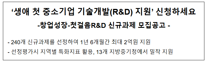 '생애 첫 중소기업 기술개발(R&D) 지원' 신청하세요 '생애 첫 중소기업 기술개발(R&D) 지원' 신청하세요