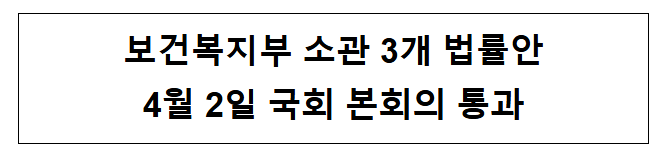 보건복지부 소관 3개 법률안 4월 2일 국회 본회의 통과 보건복지부 소관 3개 법률안 4월 2일 국회 본회의 통과