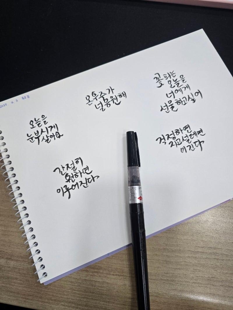 1일1캘리 캘리 쌩초보 쿠레타케붓펜 사용법 처음 캘리써보다
