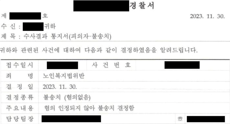  노인학대 신체적 학대 방임행위로 인한 노인복지법 위반 불송치결정 이끌어 냈습니다 변호사 상담