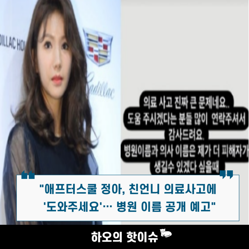 "애프터스쿨 정아, 친언니 의료사고 고백! 병원 의사 이름 어디 위치 공개 예고? 인스타"