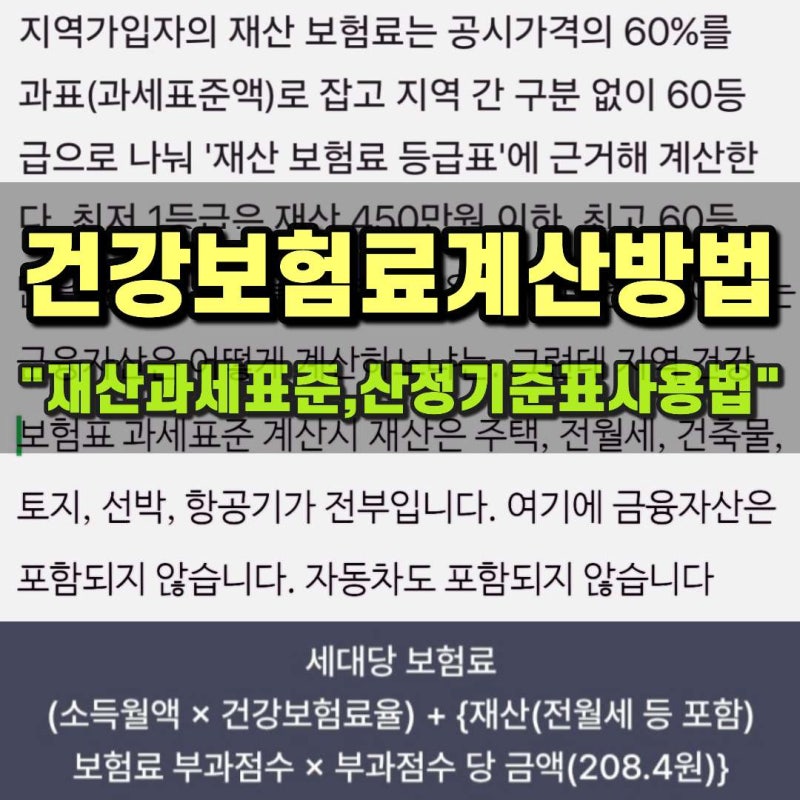 지역 건강보험료 산정기준표와 과세표준 계산하는법