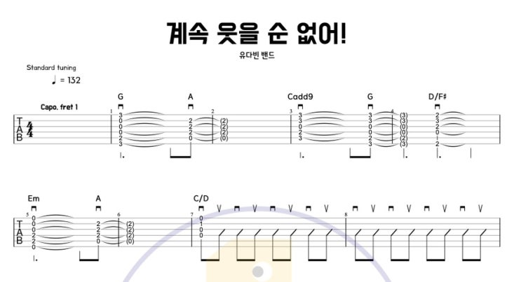  [일호기타] 밴드부 추천곡 계속 웃을 순 없어! - 유다빈밴드 타브악보 & 쉬운 기타 커버 / 코드 / tab 악보