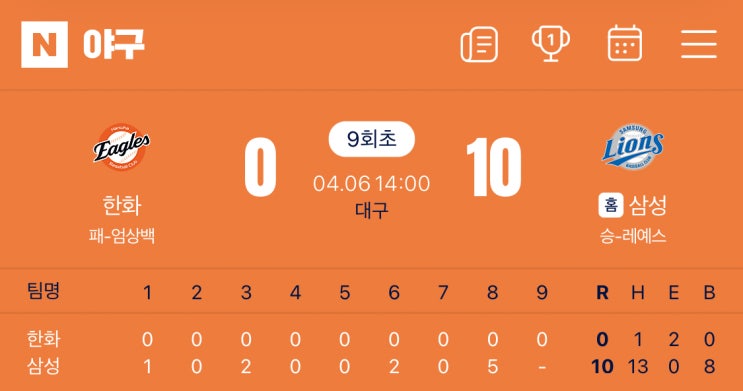  [한화이글스] 4월 6일 집관 : 고작 1안타지만 익숙한 맛 (한화:삼성)