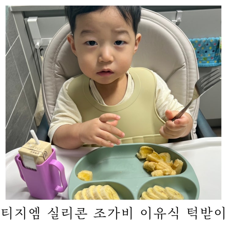  [육아템리뷰]티지엠 플래티넘 실리콘 조가비 자기주도 아기 이유식 방수 턱받이