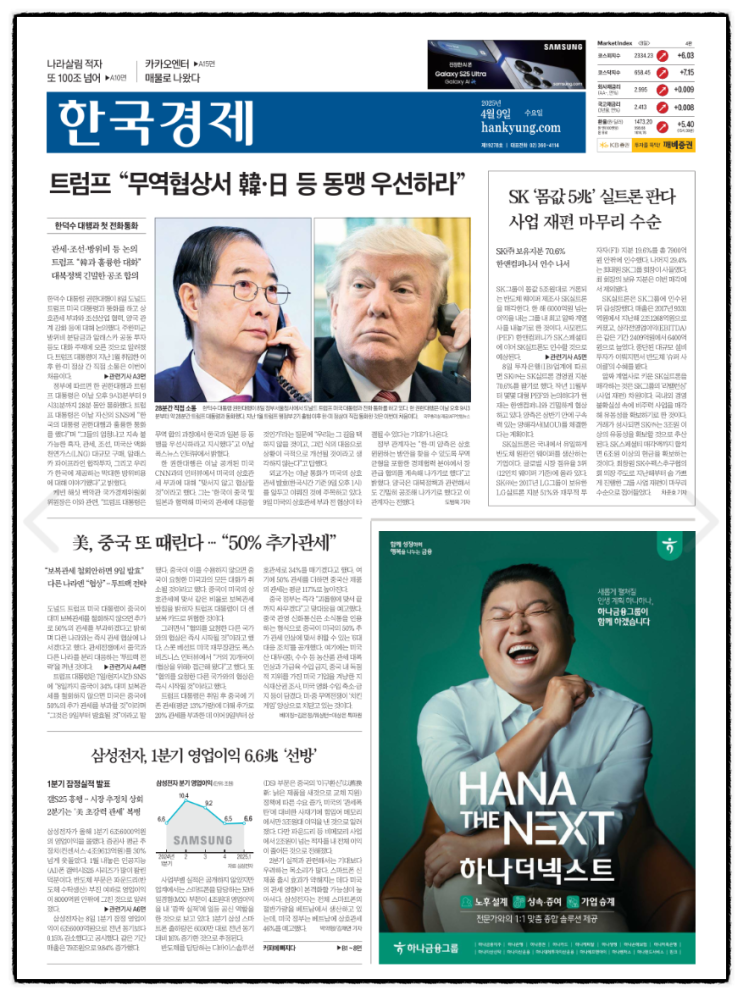 신문 읽기_20250409(<b>미국 상호 관세</b>, 9일 오전 0시 1분 <b>발효</b>)