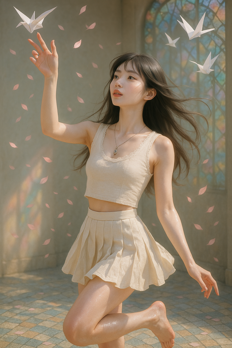  하늘을 향한 소녀 일러스트