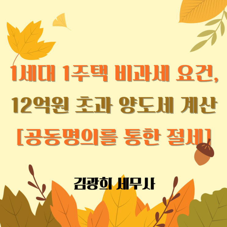  1세대 1주택 비과세 요건, 12억원 초과 양도세 계산[공동명의를 통한 절세]