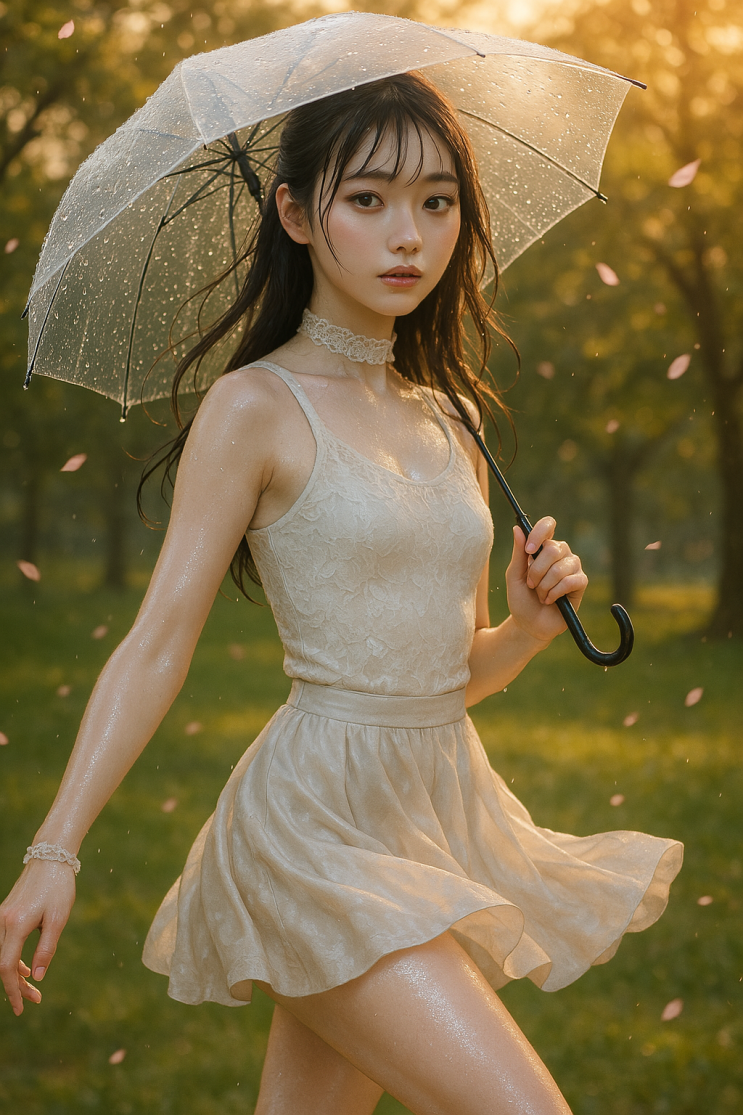 우연히 내린 비와 그녀 일러스트