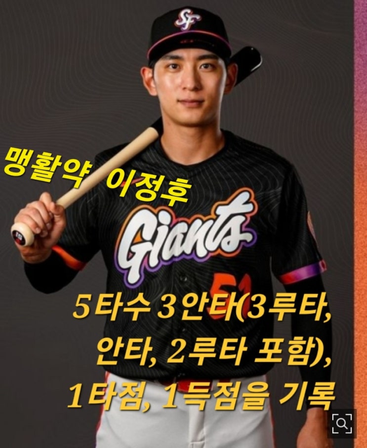 <b>이정후</b> 맹활약....5타수 3<b>안타</b>(3루타, <b>안타</b>, 2루타 포함)... 