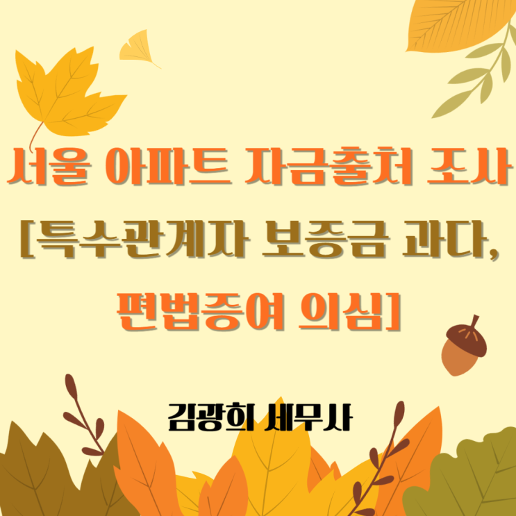  서울 아파트 자금출처 기획조사[특수관계자 보증금 과다, 편법증여 의심]