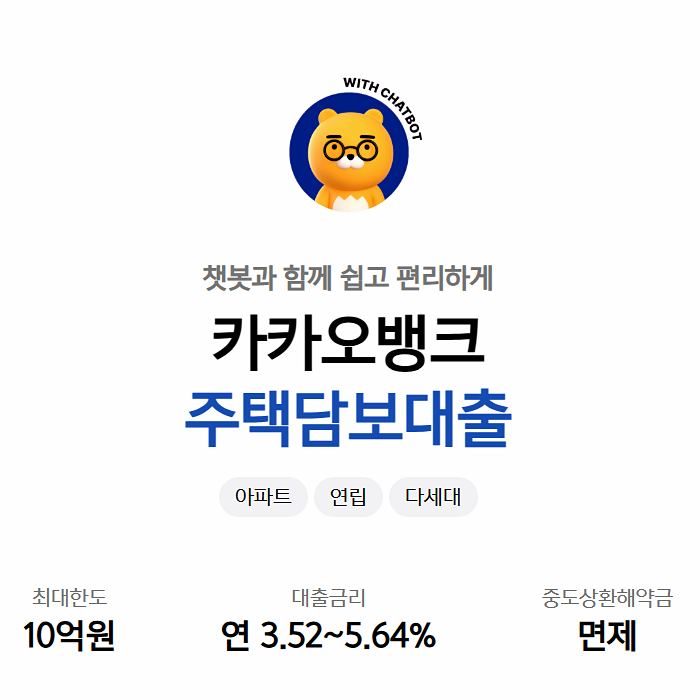  카카오뱅크주택담보대출 조건한도 주담대금리 정리