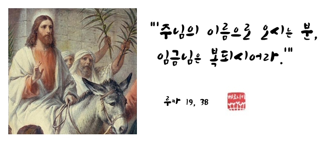 “‘주님의 이름으로 오시는 분, 임금님은 복되시어라.’” “‘주님의 이름으로 오시는 분, 임금님은 복되시어라.’”